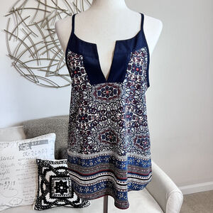Athleta Dunes Tank Top Small Blue Paisley Boho Tassel Camisole Lightweight Boho